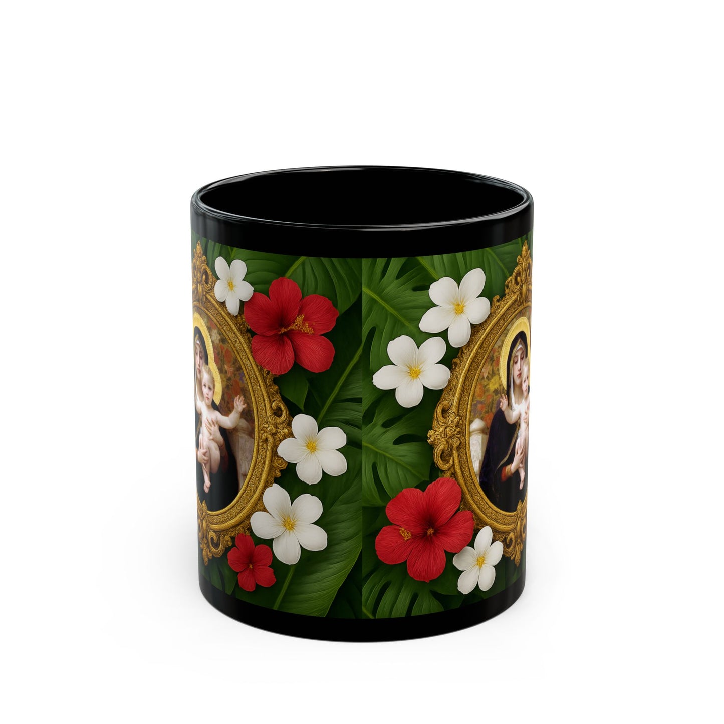 Religious Black Coffee Mug - Virgin of the Lilies