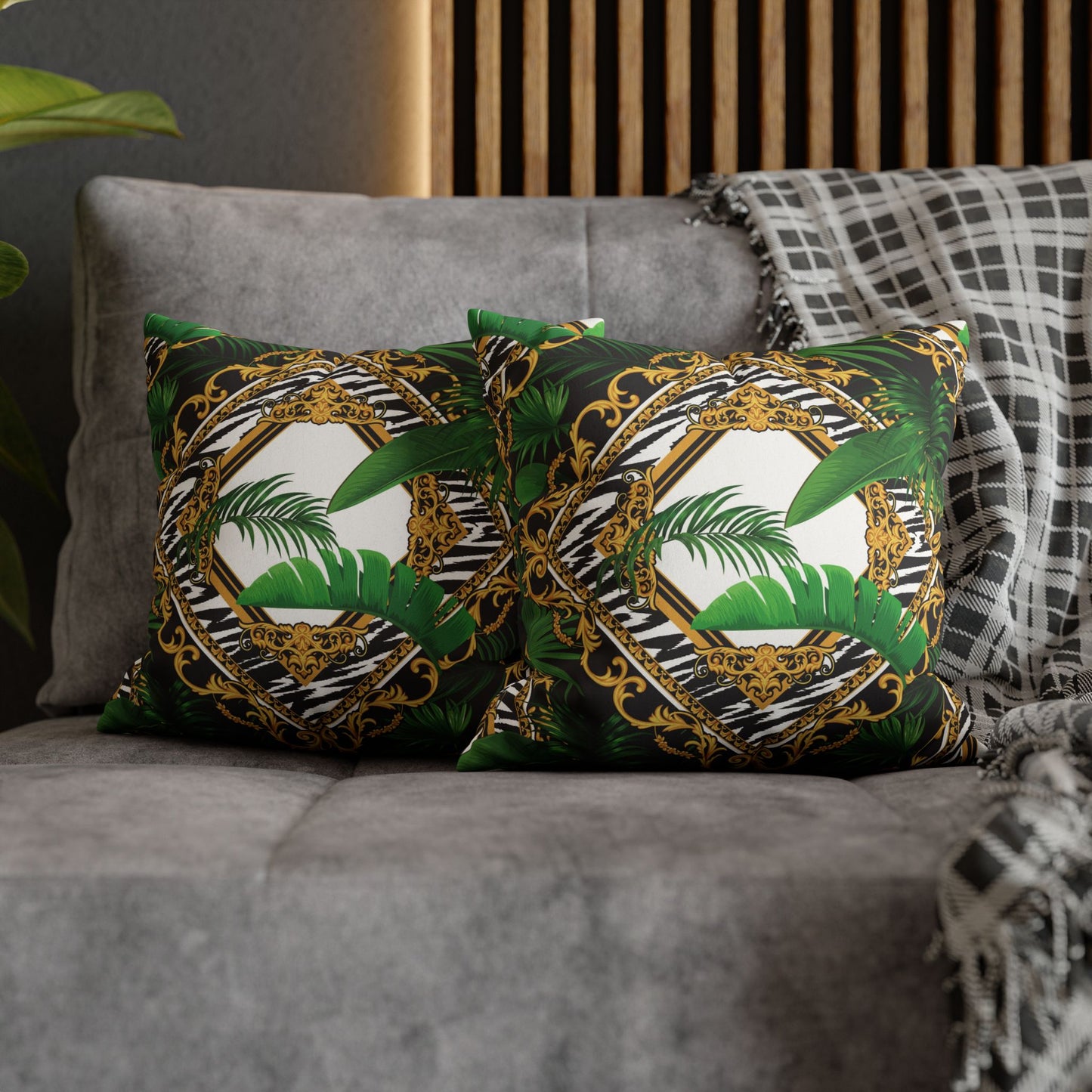 Faux Suede Square Pillowcase - Jungle Luxe White