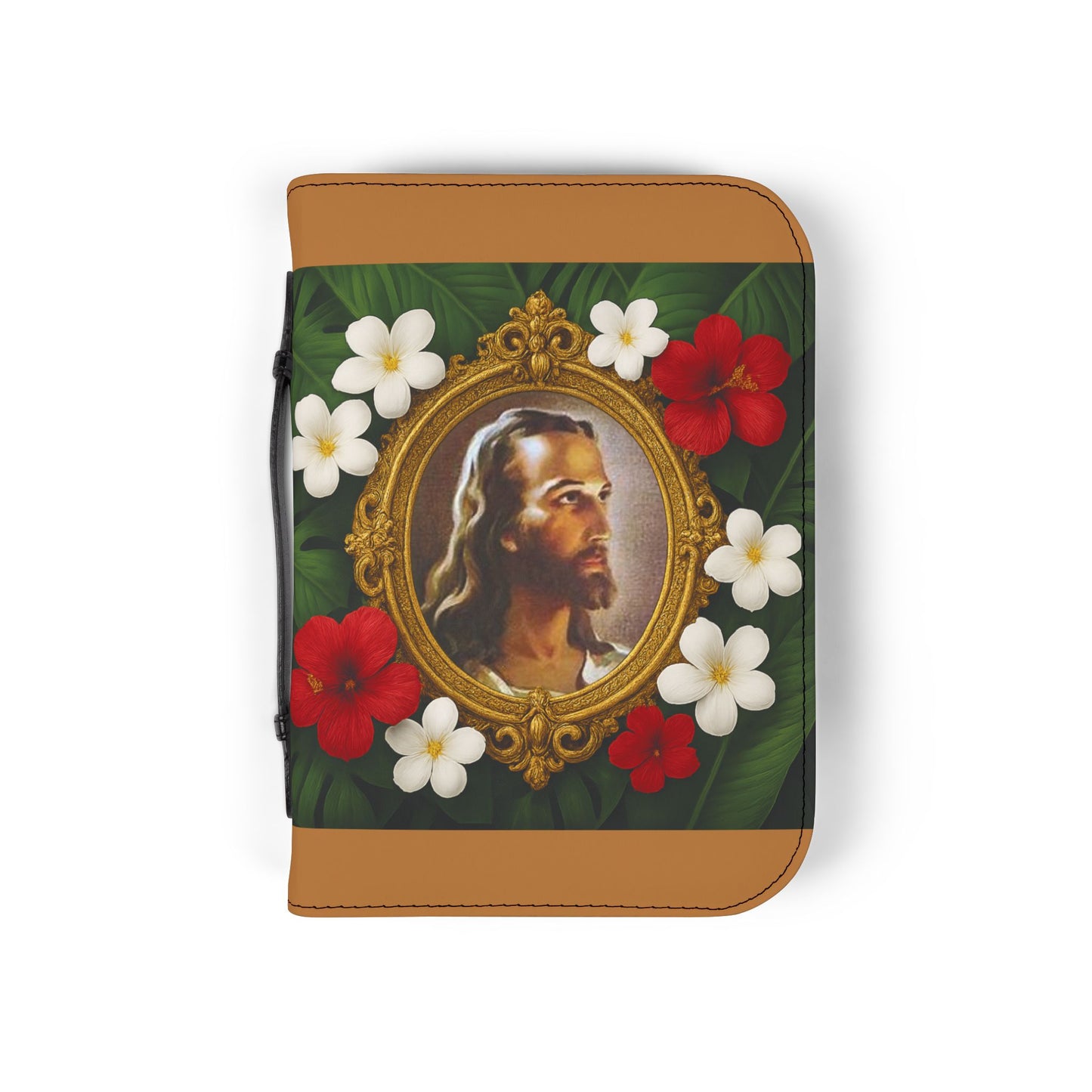 Tropical Jesus Bible Cover, Lt. Brown / Floral Bible Protector, Church Accessories