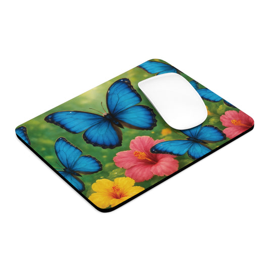 Tropical Mouse Pad, 2 Shapes - Beach Vibes for Home Office & Gamer / Morpho Butterflies Flight