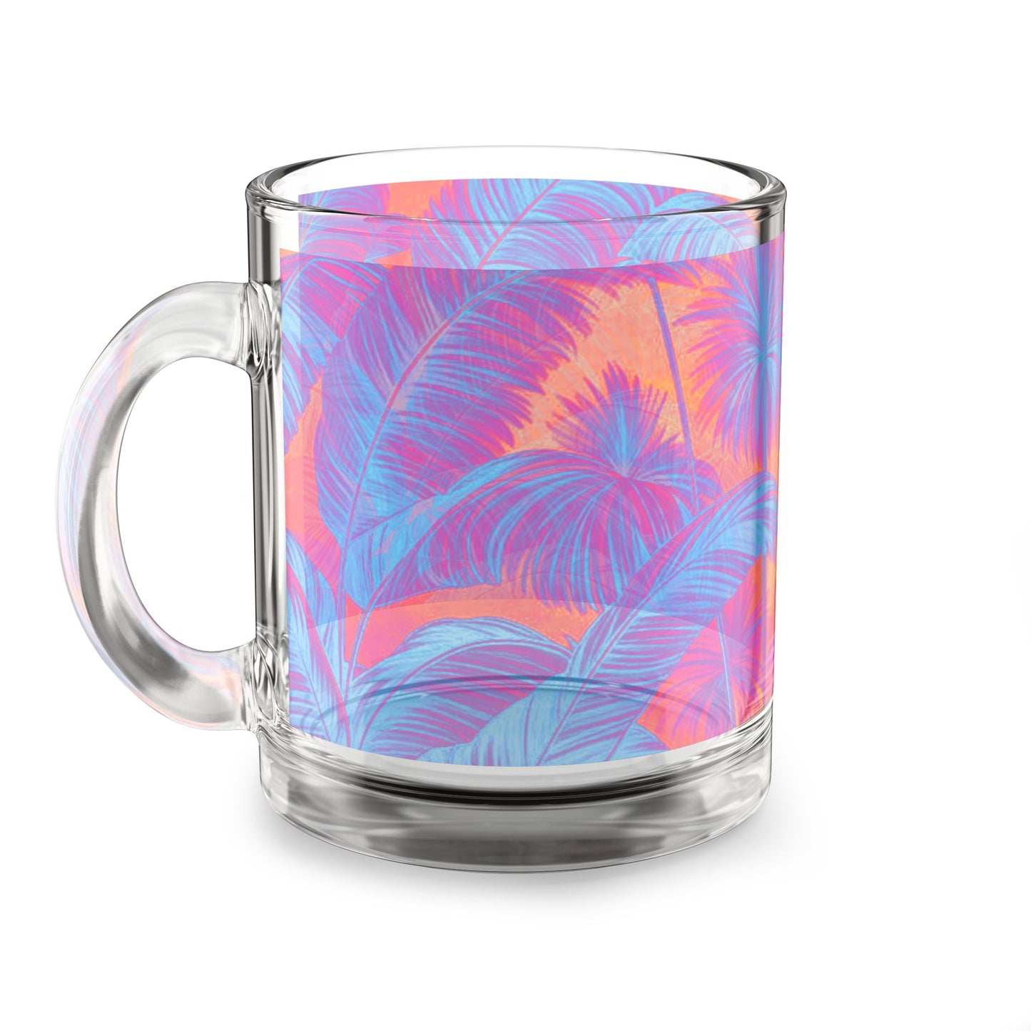 Tropical Glass Mug - 10oz Coffee Cup / Palm Serenity, Heatwave