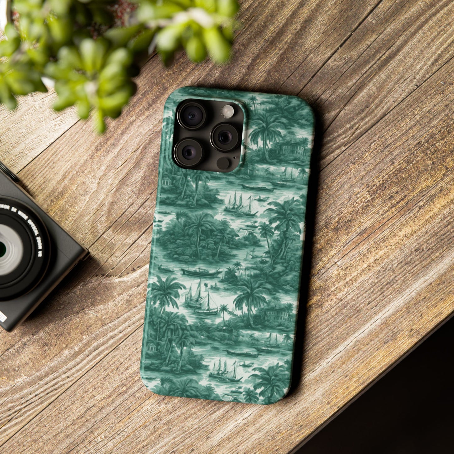 Slim Phone Cases - Tropical Toile #1, evergreen