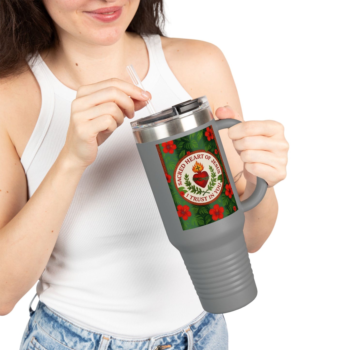 Religious Insulated Travel Mug, 40oz / Sacred Heart of Jesus - Perfect for Outdoor Adventures