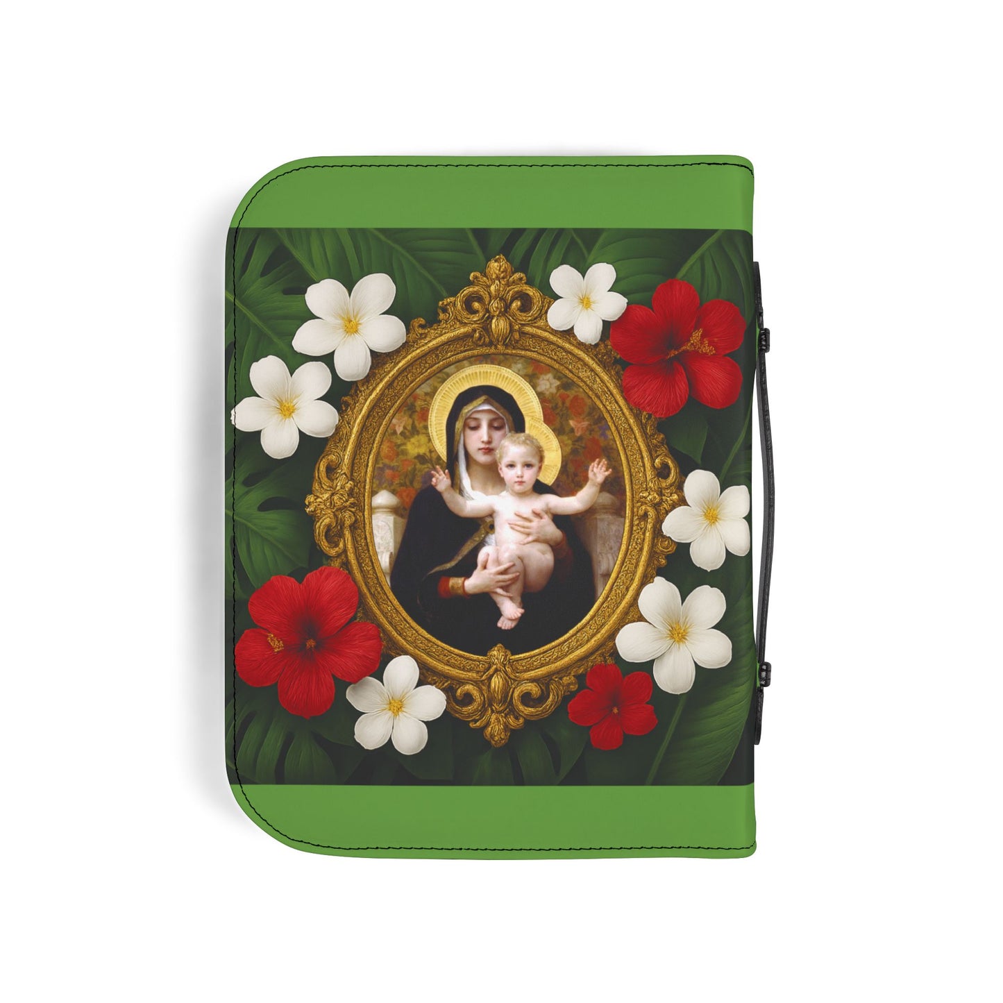 Tropical Bible Cover, Virgin of the Lilies Green / Floral Bible Protector, Christian Church Accessories
