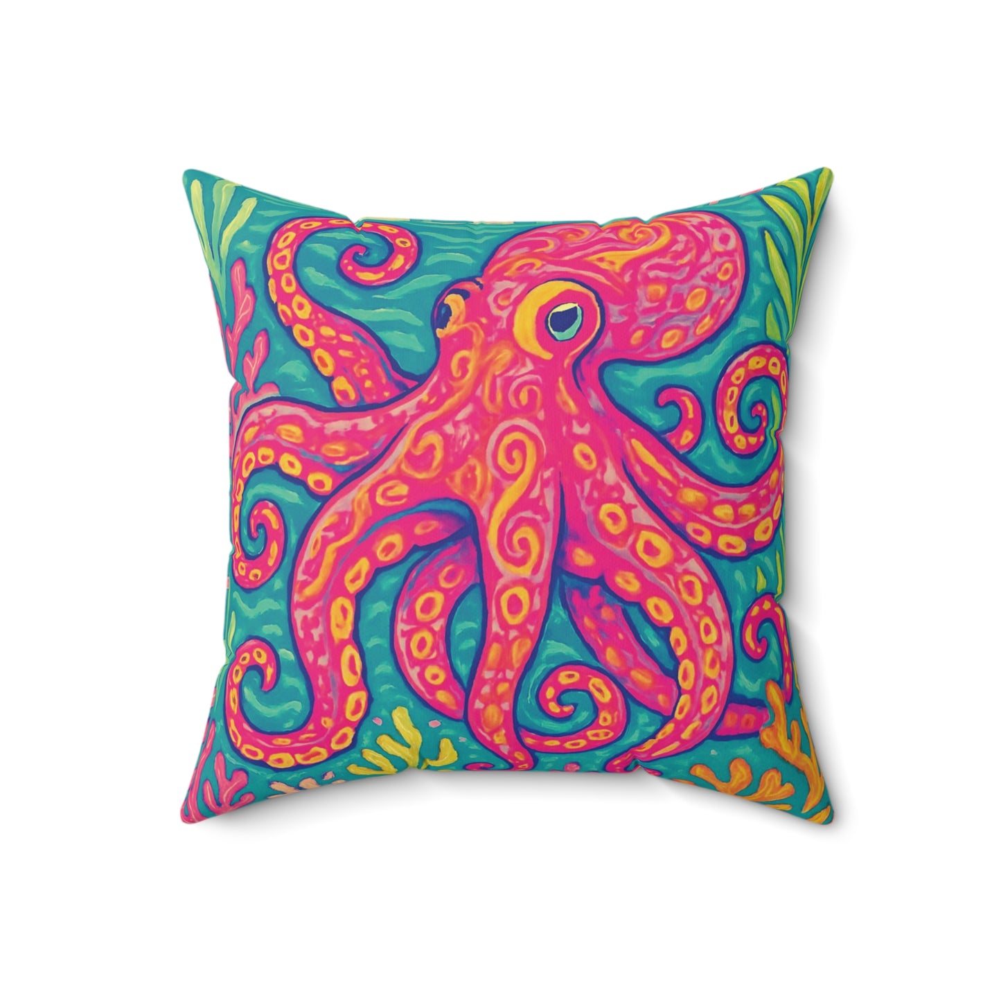 Decorative Pillow - Accent Cushion, 4 Sizes / Octopus Kraken Joe, Red