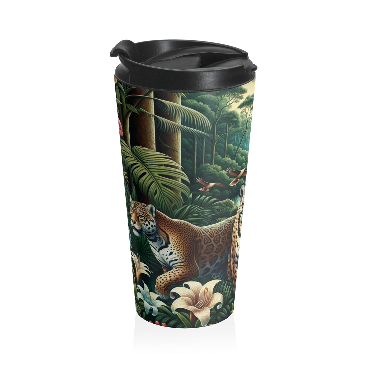 15 oz. Stainless Steel Travel Mug / Tropical Jaguars of the Rainforest