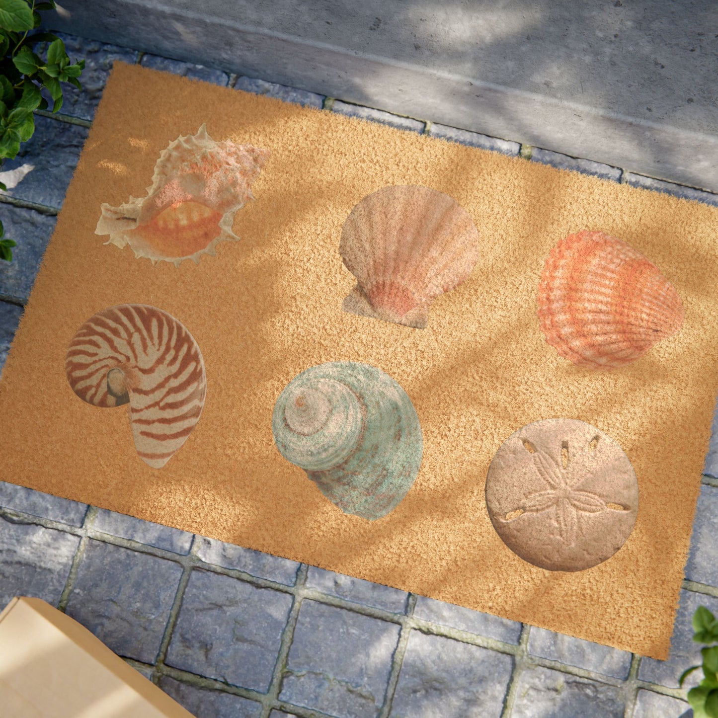 Coastal Seashell Doormat / Vibrant Coconut Fiber Entrance Mat / Six Real Shell Images