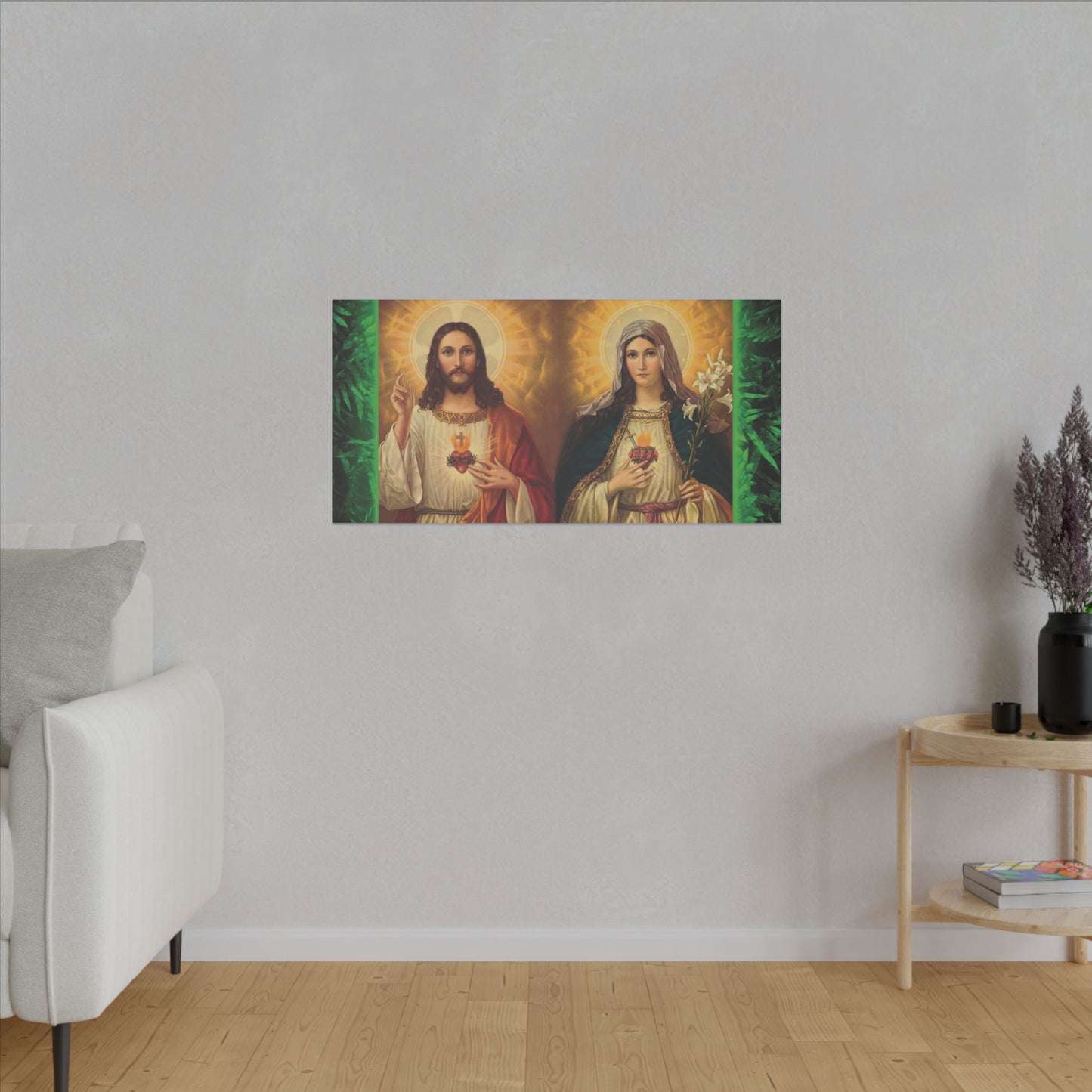 "Tropical Glow Jesus and Mary" Religious Canvas Artwork - Stretched Canvas Print / Byzantine Icons