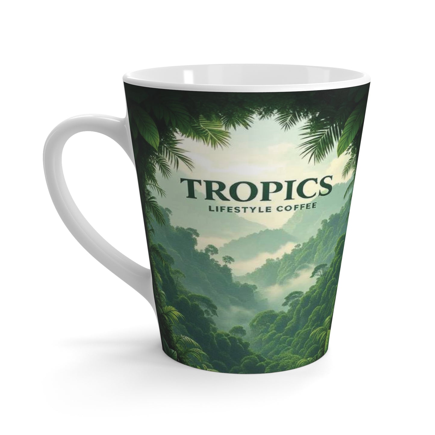 Latte White Mug - Rainforest Vista / TLCoffee Logo