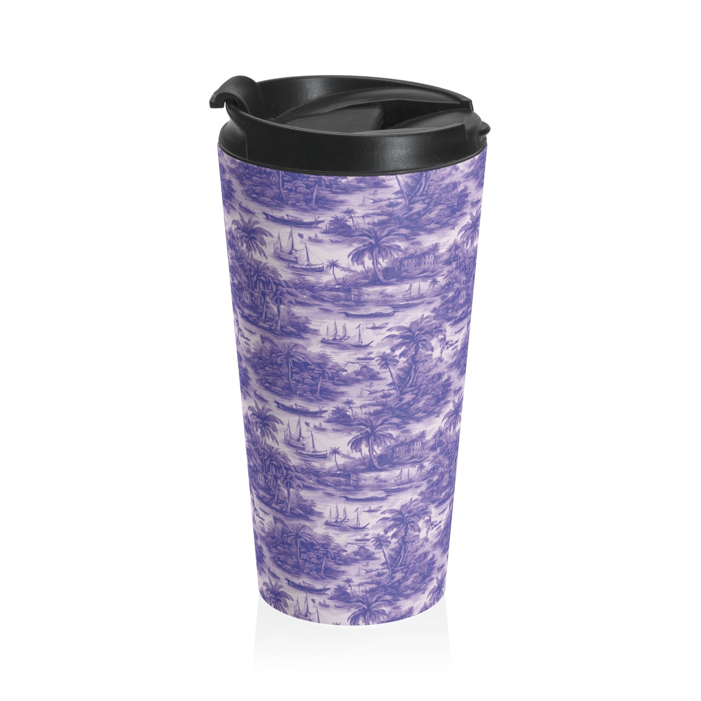 15 oz. Stainless Steel Travel Mug / Tropical Toile Journey, Lilac