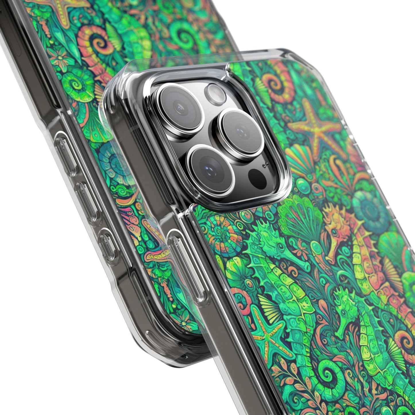 Seahorses/Hot Lime Magnetic Clear Phone Case, Many Models