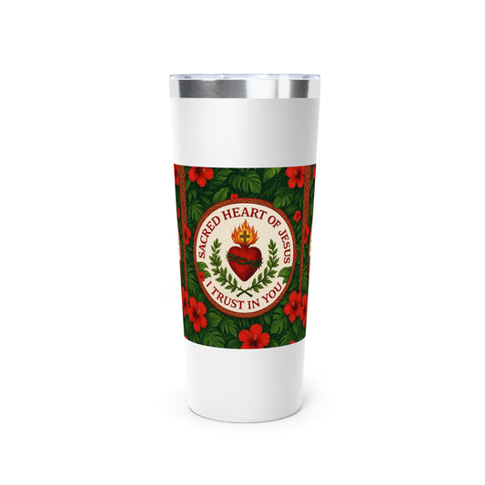 Religious Copper Vacuum Insulated Tumbler, 22oz - Sacred Heart of Jesus Prayer