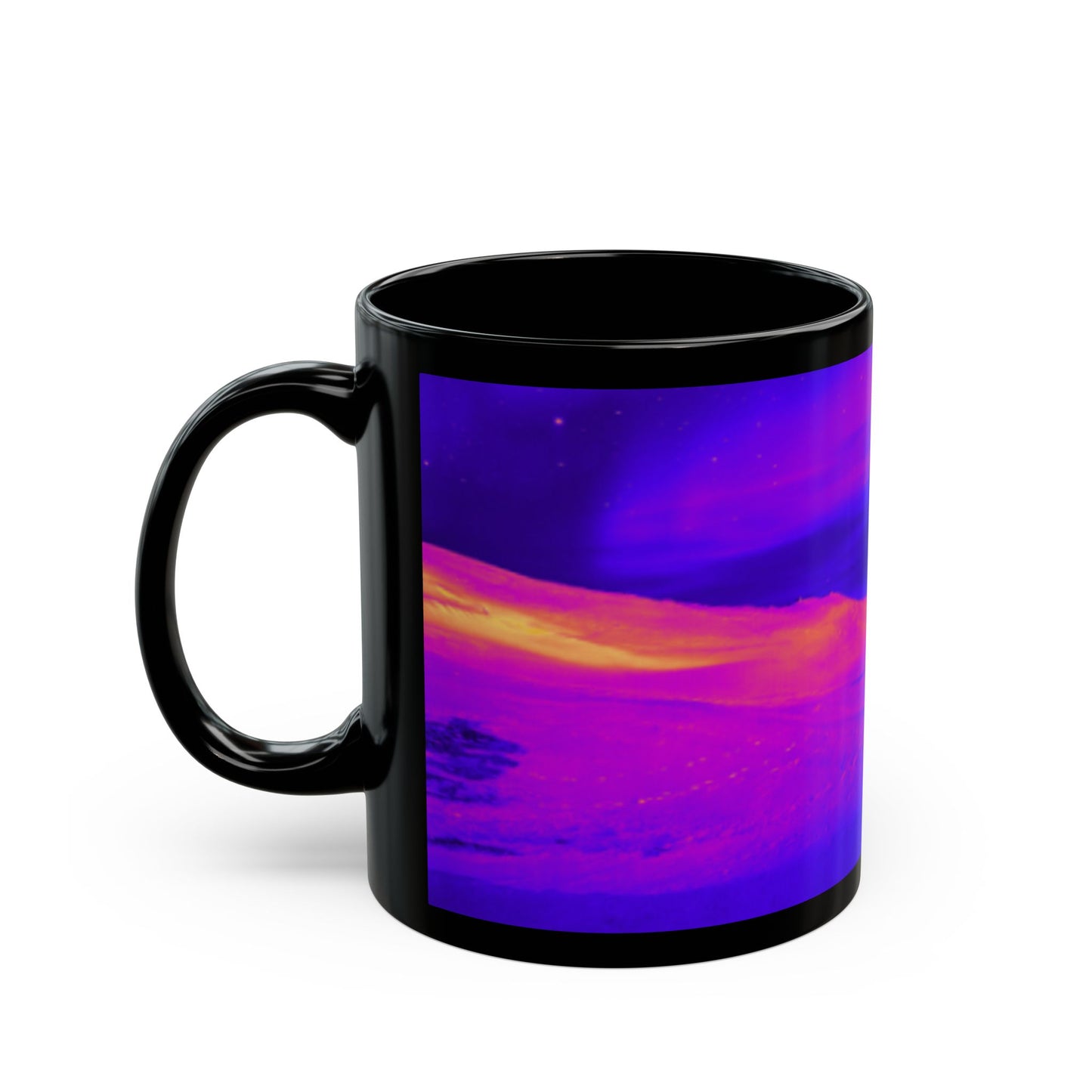 Black Mug (11oz, 15oz), Cold Ocean Lights, Midnight