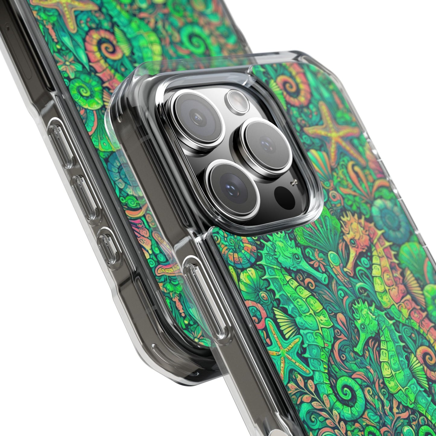 Seahorses/Hot Lime Magnetic Clear Phone Case, Many Models