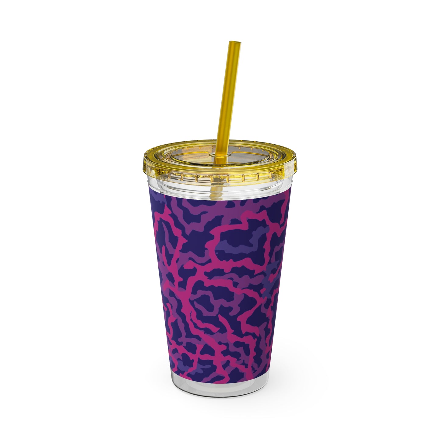 Tropical Tumbler with Straw | 16oz Colorful Travel Cup / Coral Threads, Heatwave