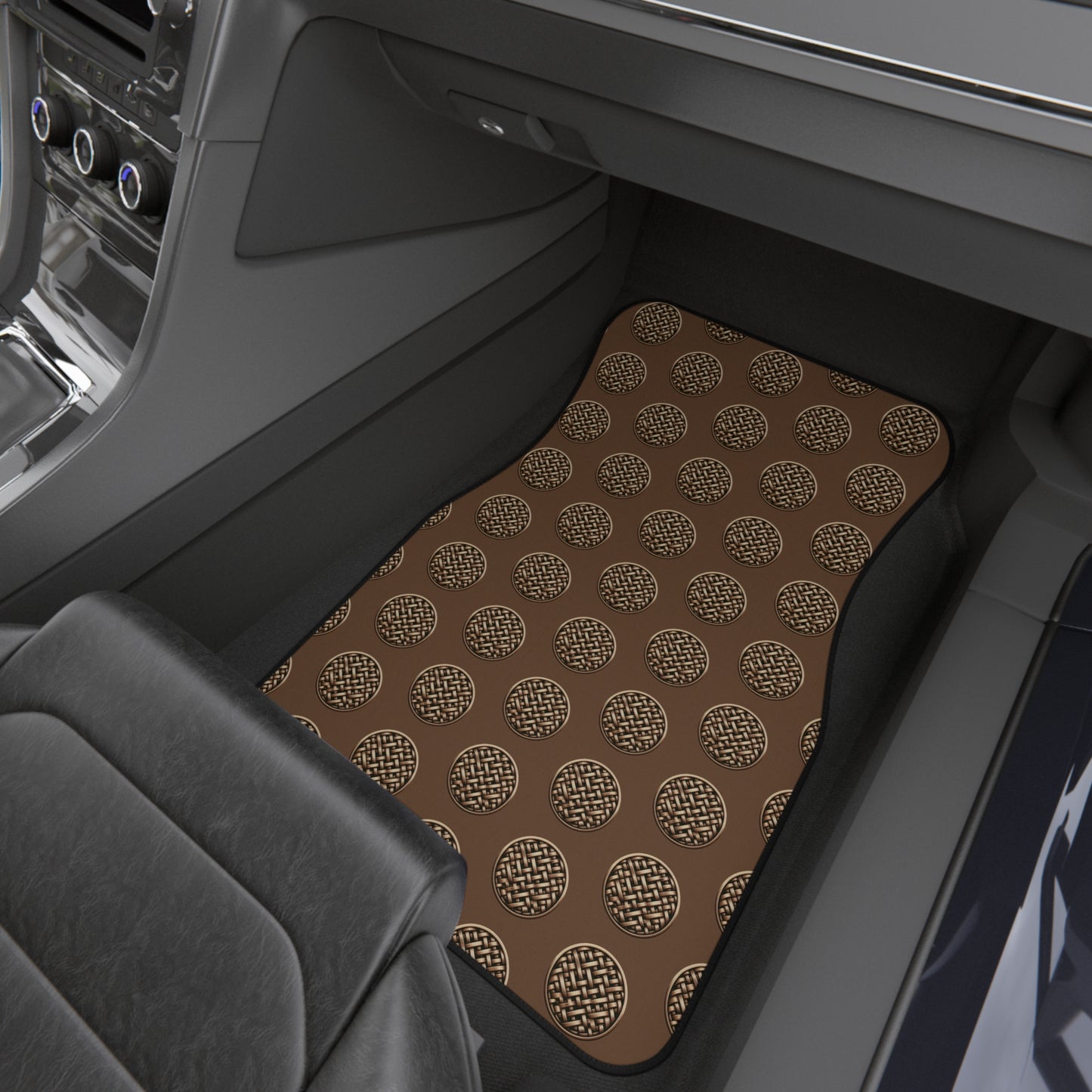 Brown Wicker Buttons Car Floor Mats - SET of 2