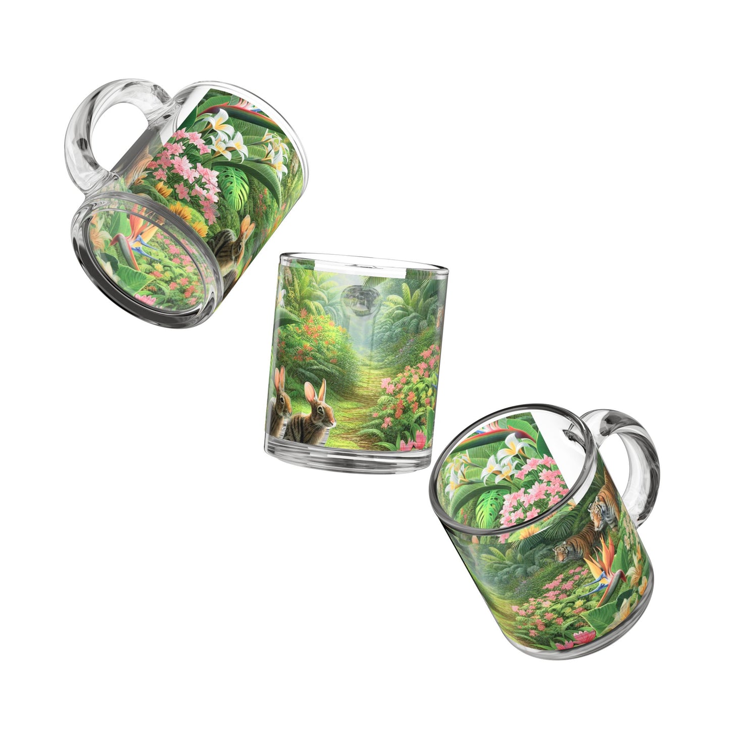 Tropical Glass Mug - 10oz Coffee Cup / Hidden Rabbits