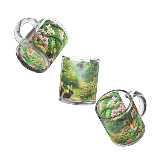 Tropical Glass Mug - 10oz Coffee Cup / Hidden Rabbits