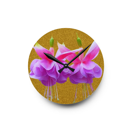 Acrylic Wall Clock, Two Fuchsias/Gold, 4 Variants