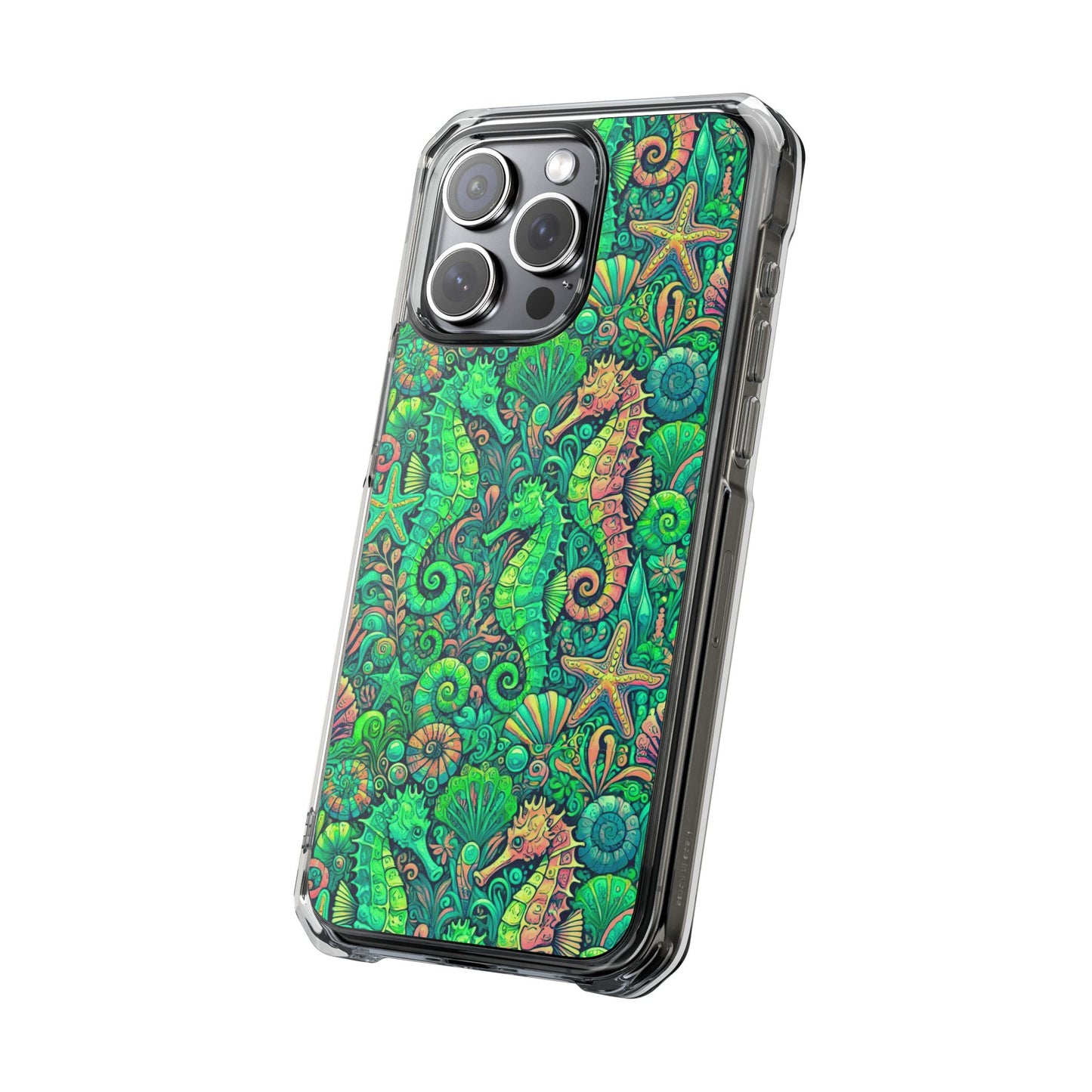 Seahorses/Hot Lime Magnetic Clear Phone Case, Many Models