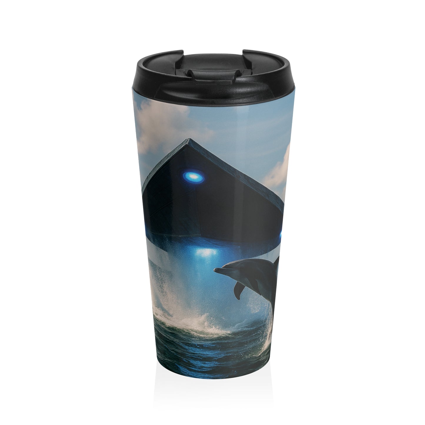 15 oz. Stainless Steel Travel Mug / UFO & Dolphin