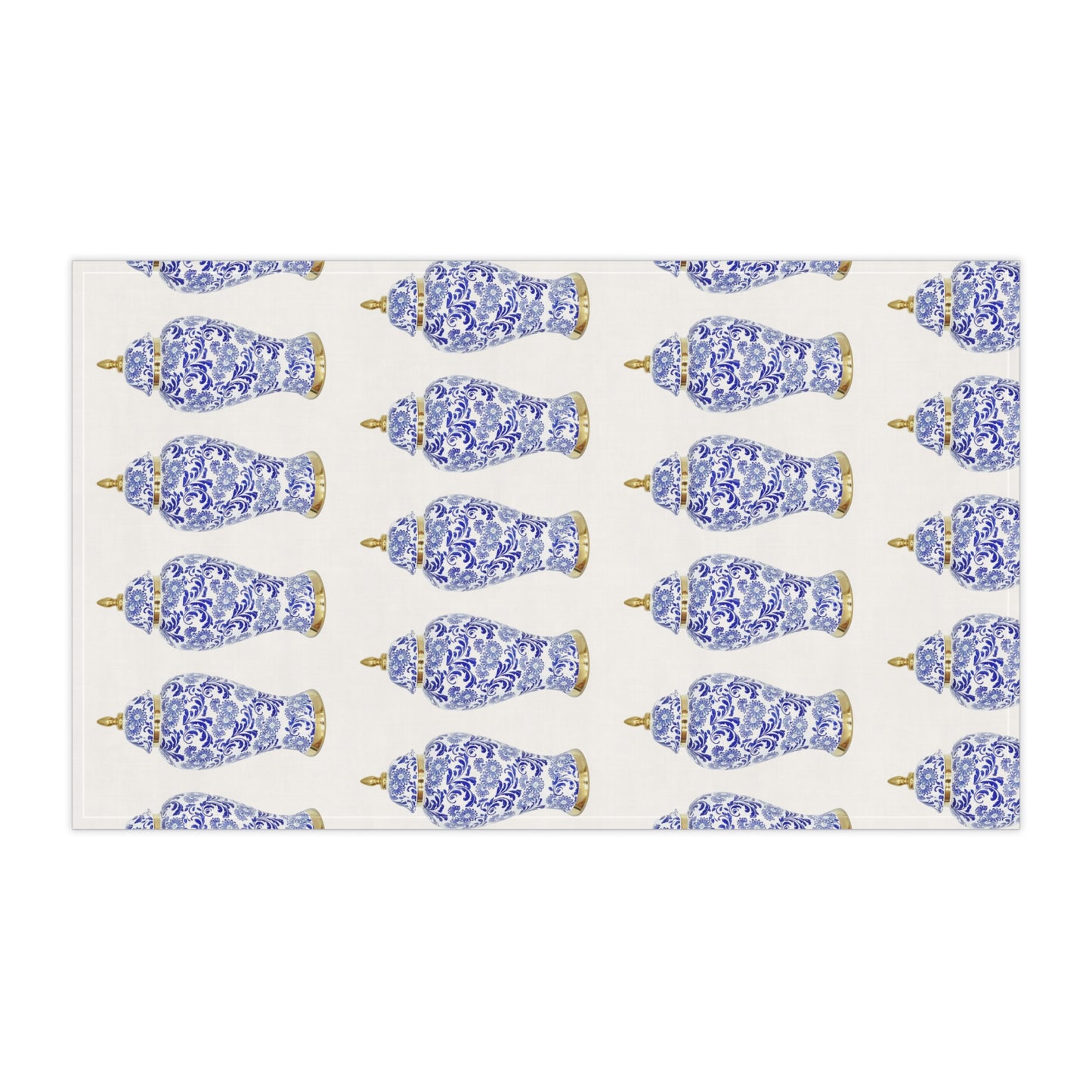 Tea Towels (cotton, poly), Blue and Gold Ginger Jar repeat white