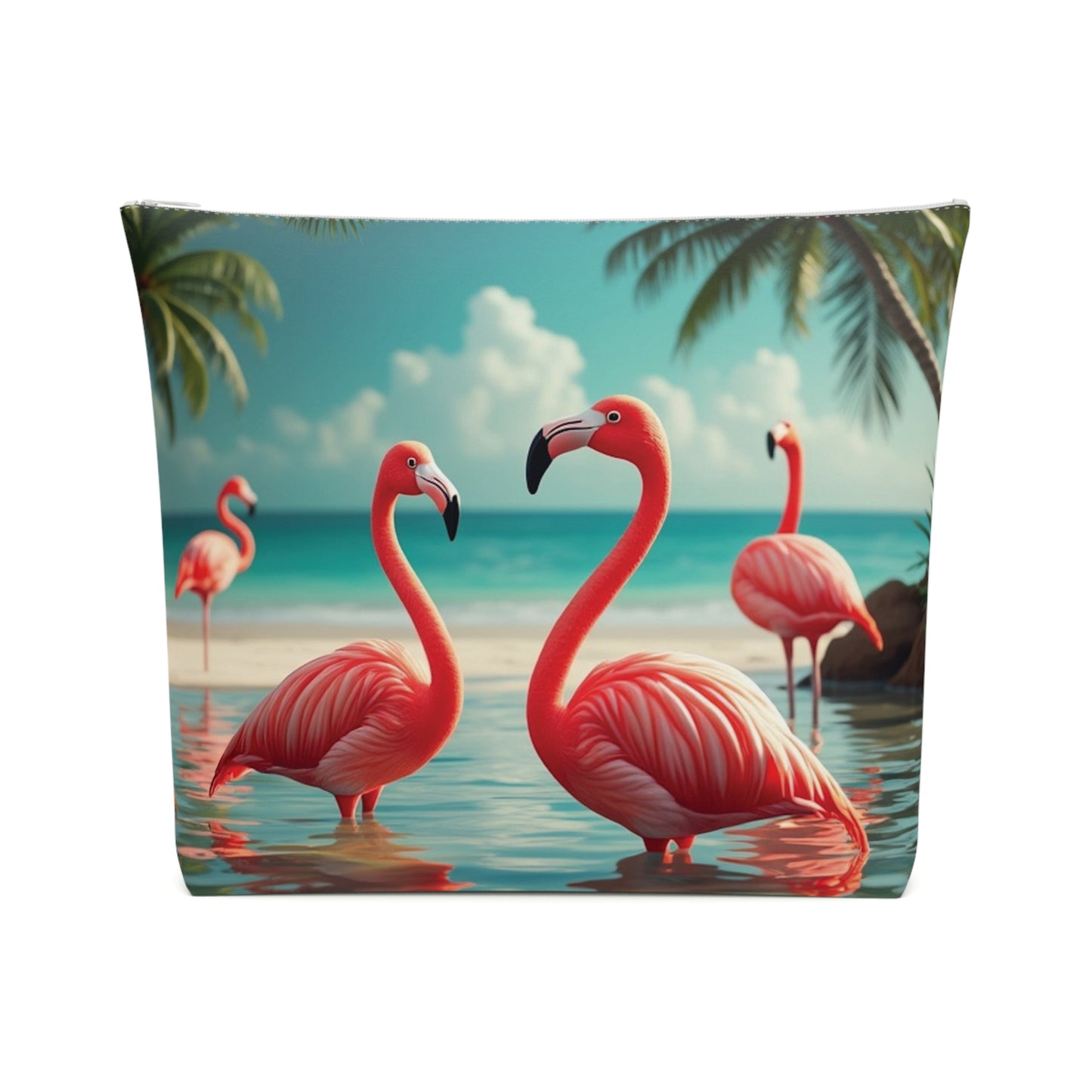 Tropical Cotton Cosmetic Bag, Makeup Pouch, 5 Sizes / Flamingo Morning Dip
