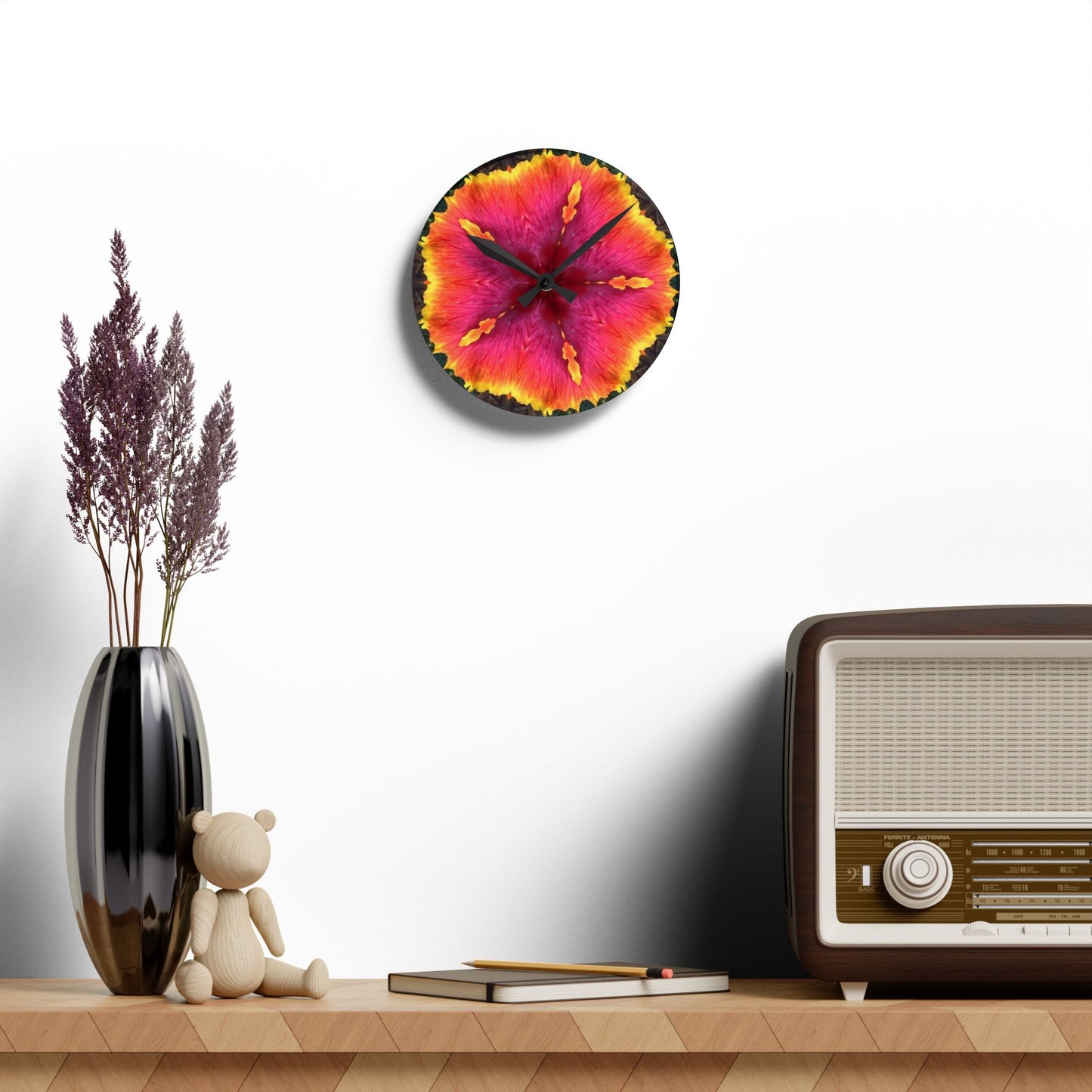 Acrylic Wall Clock - Hibiscus Kaleidoscope #1, Various Sizes