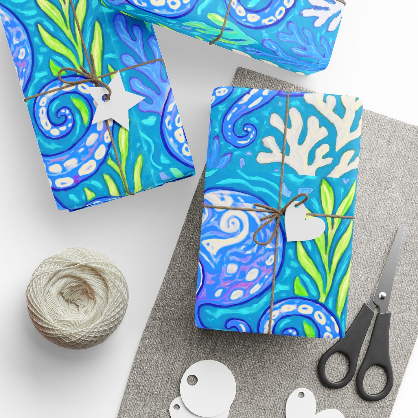 Wrapping Paper - Gift Wrap for All Occasions, 3 Sizes/2 Finishes / Blue Kraken Joe