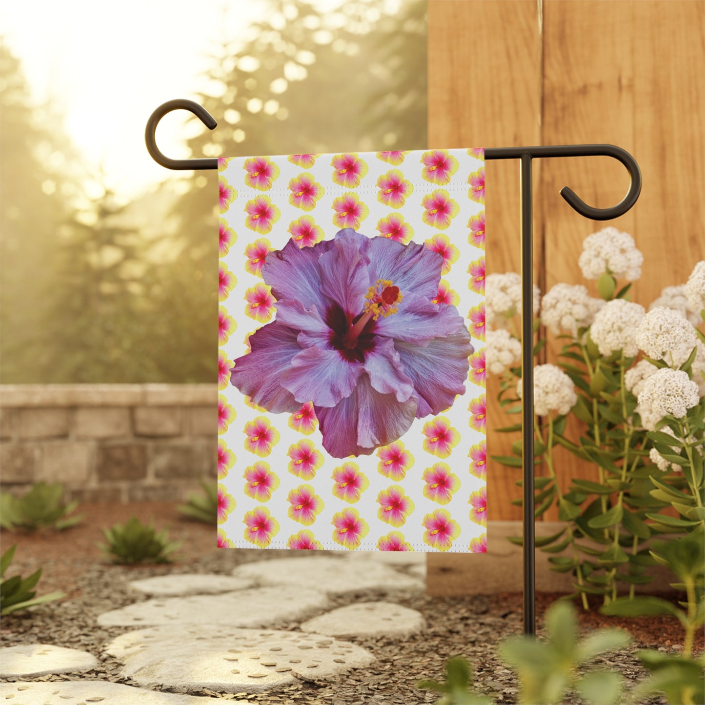 Tropical Garden Flag - Perfect for Outdoor Decor / Hibiscus Purple/Yellow Mix