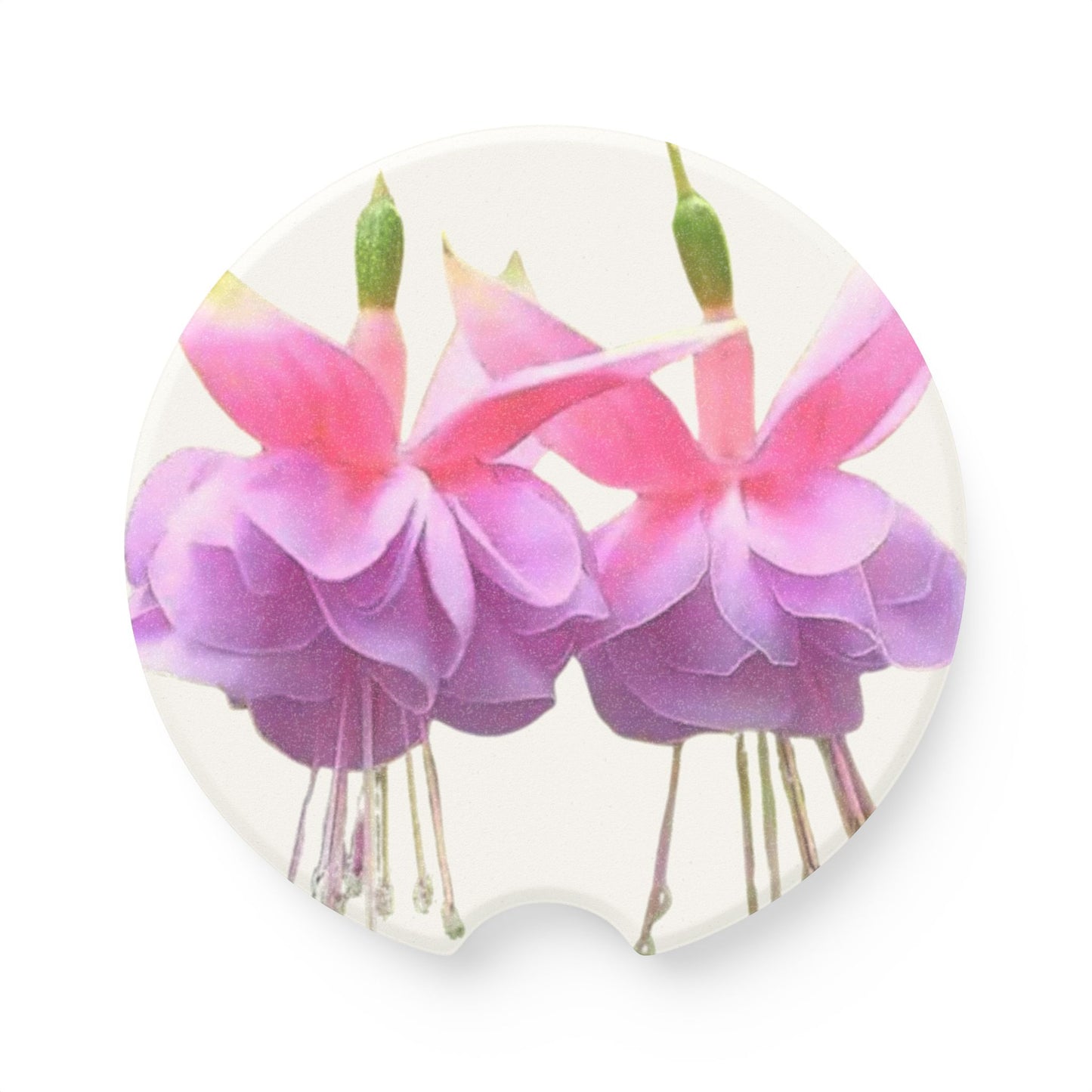 Soapstone Car Coaster - Two Fuchsias, White