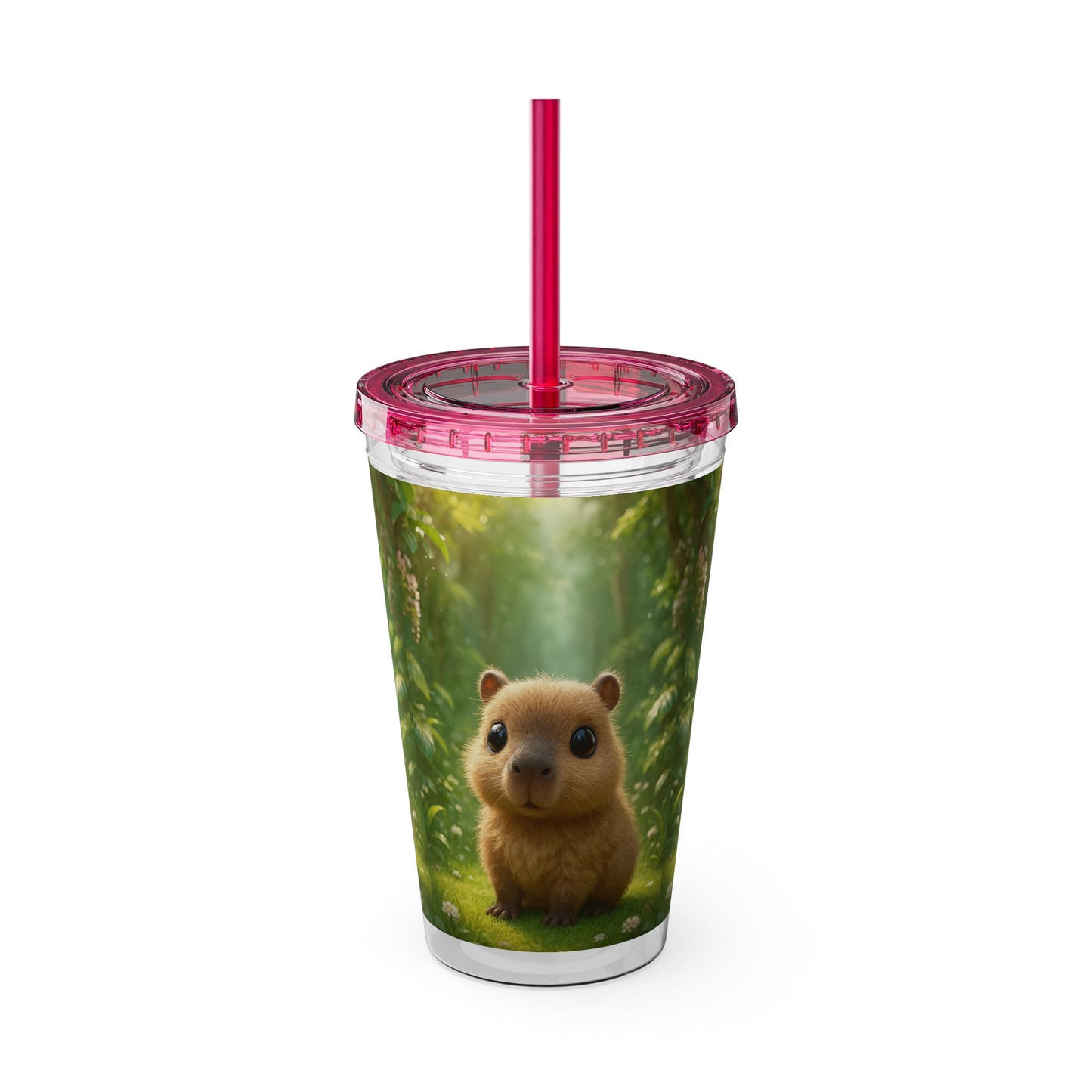 Tropical Tumbler with Straw | 16oz Colorful Travel Cup / Baby Cabybara