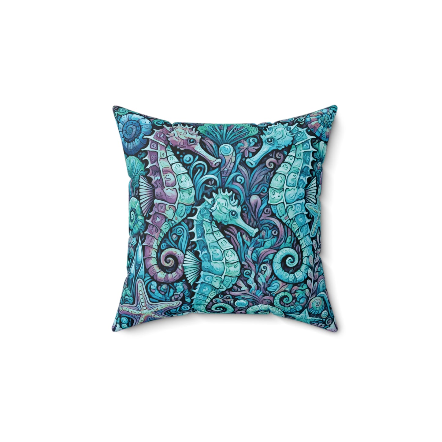 Decorative Pillow - Accent Cushion, 4 Sizes / Seahorse Trio, Turquoise