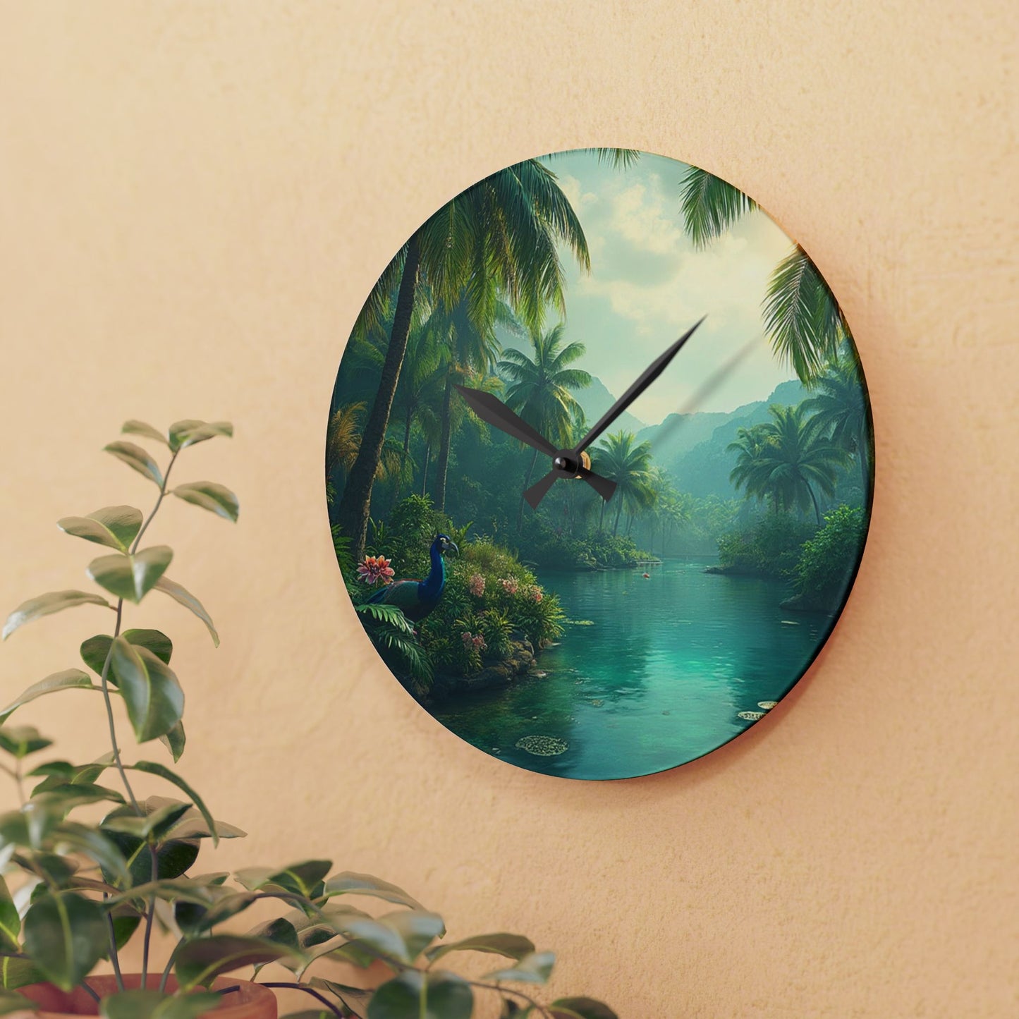 Acrylic Wall Clock, Resting Peacock