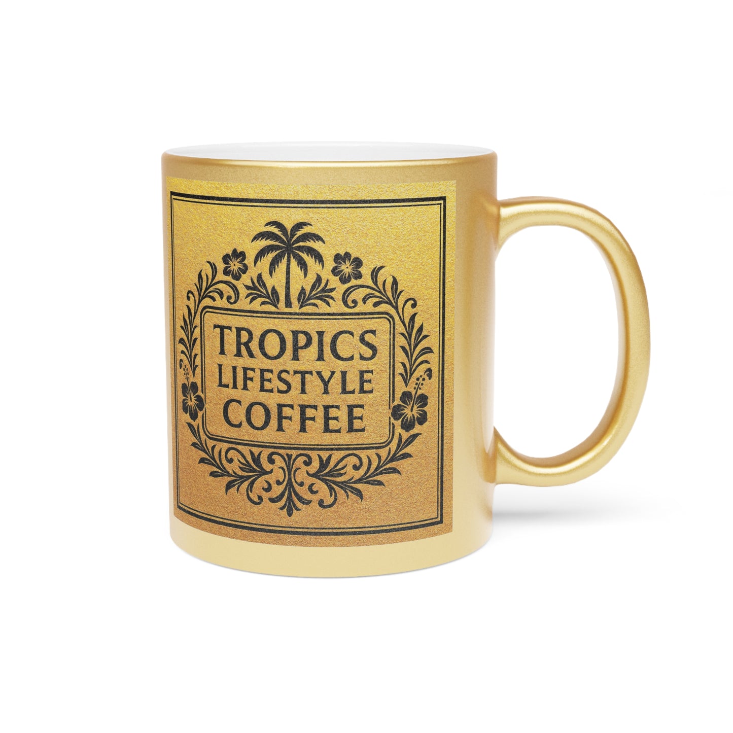 Copy of Tropical Metallic Mug, Gold or Silver - Tropics Lifestyle Coffee, Black/Green Logo