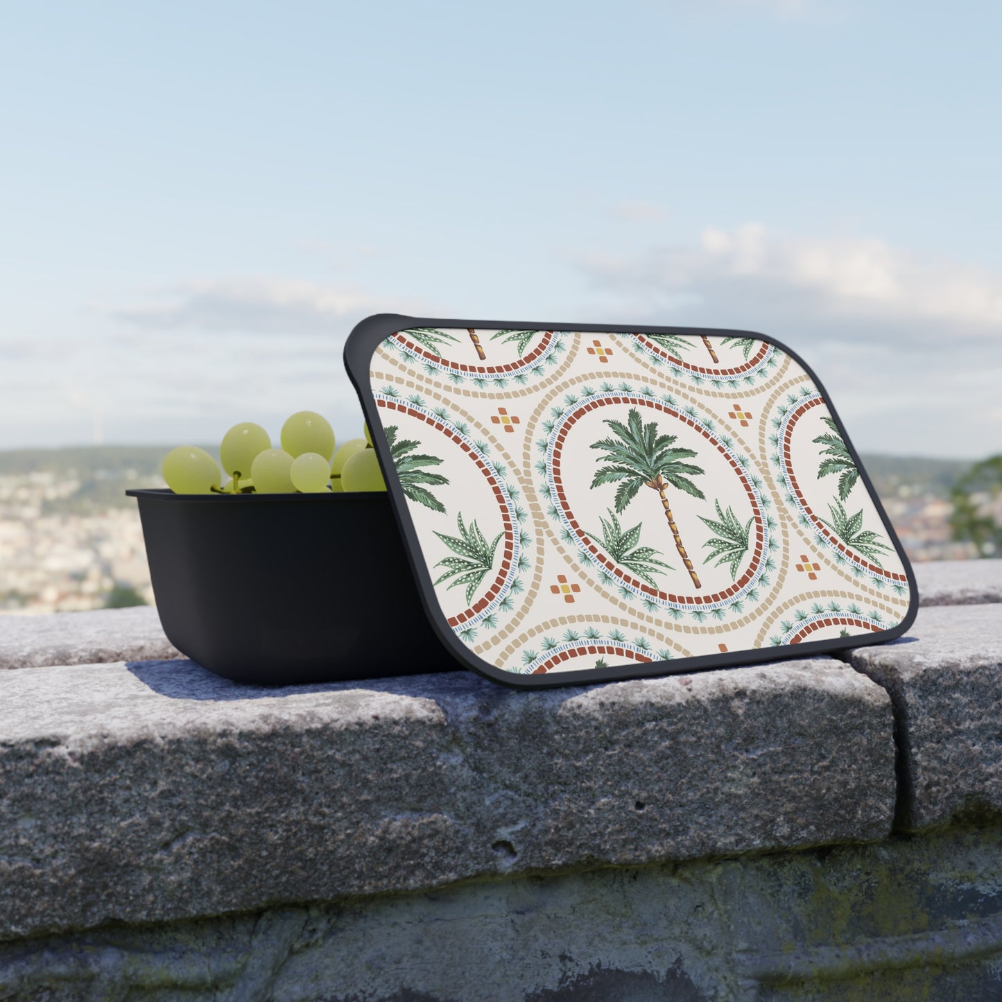 Bento Box with Utensils - Mosaic Palm Trees