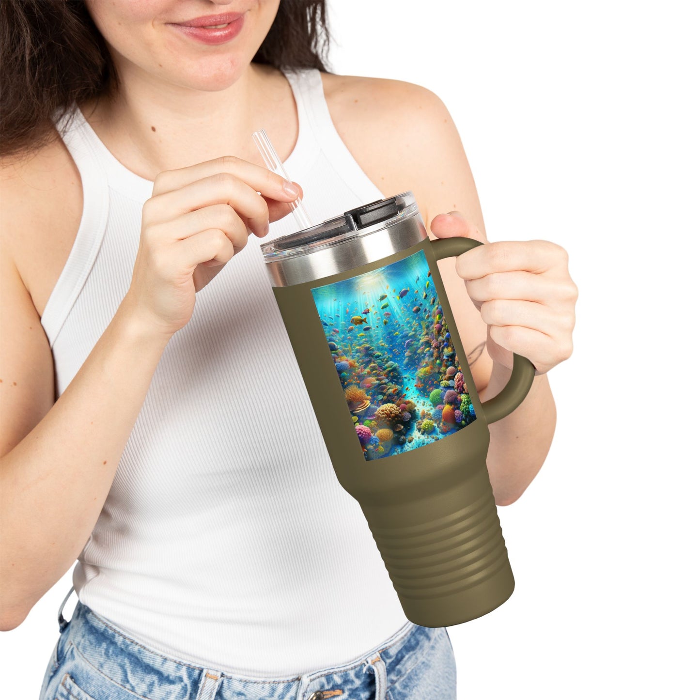 Insulated Travel Mug, 40oz / Busy Coral Reef - Perfect for Outdoor Adventures
