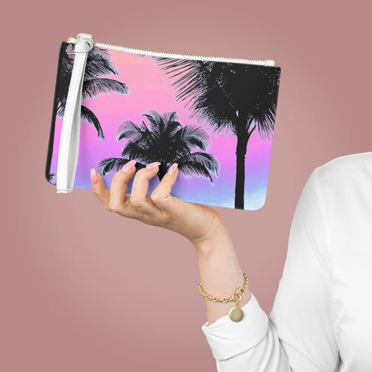 Tropical Faux Leather Clutch Bag - Perfect for Beach Adventures & Summer Vacations / Palm Glow, Pastels
