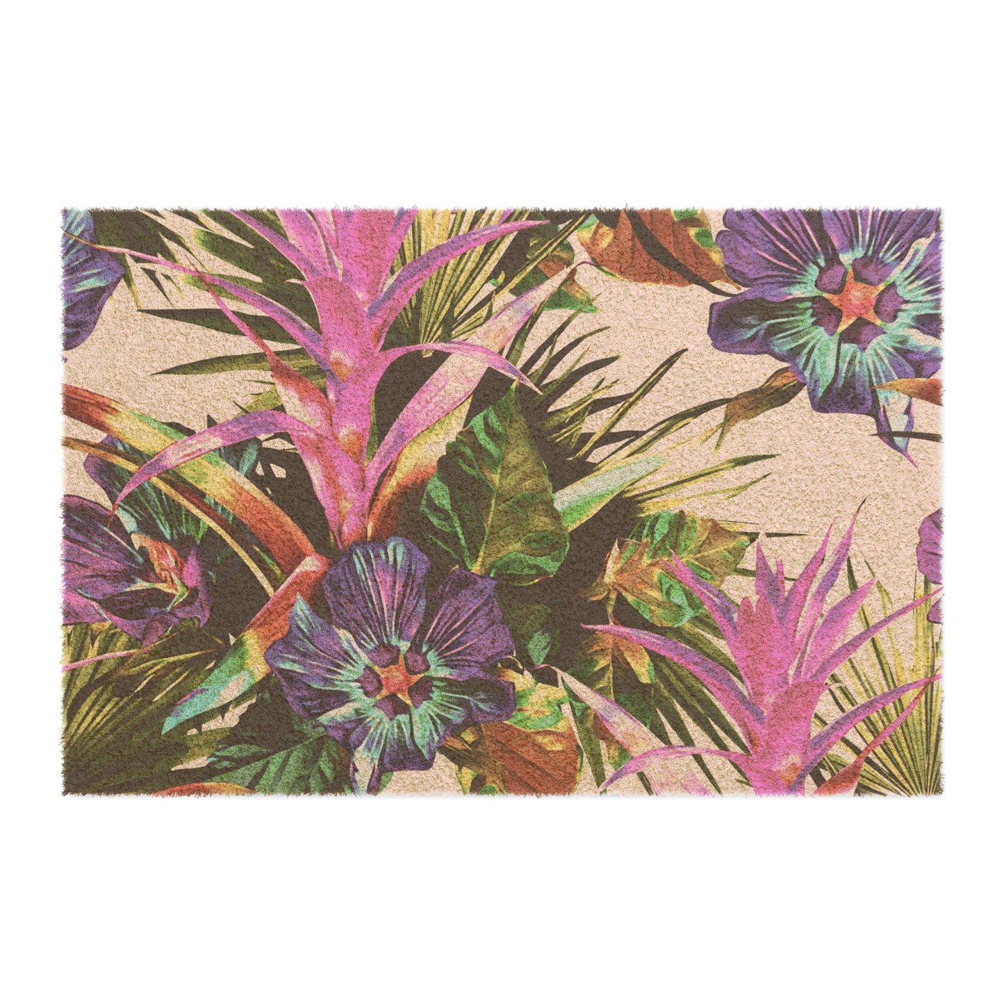 Botanical Floral Doormat / Vibrant Coconut Fiber Entrance Mat / Plant-Palooza, white