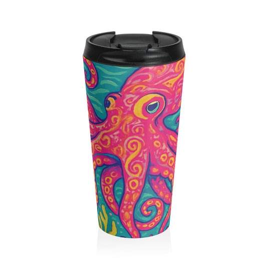 15 oz. Stainless Steel Travel Mug / Kraken Joe Octopus, Red