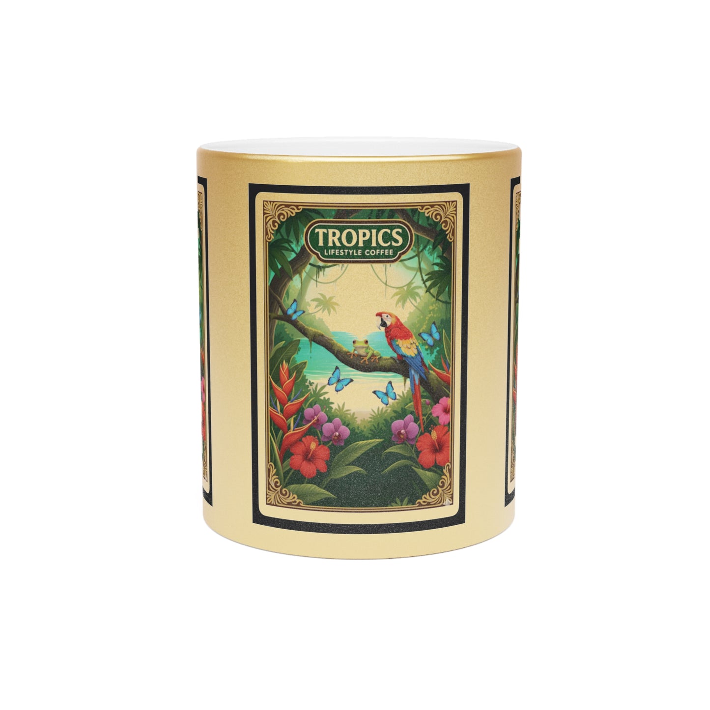 Tropical Metallic Mug, Gold or Silver - Our Coffee Brand, Seaside Friends