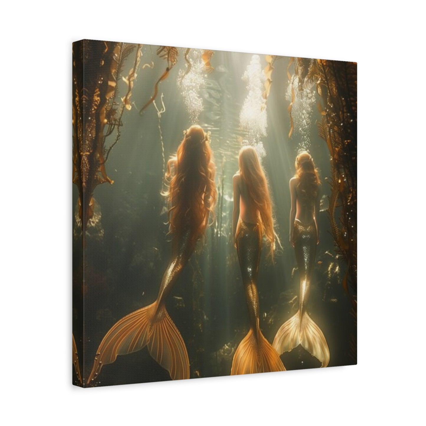 Mermaid-Themed Matte Canvas Wall Art - Enchanting Underwater Scene / Three Mermaid Sisters