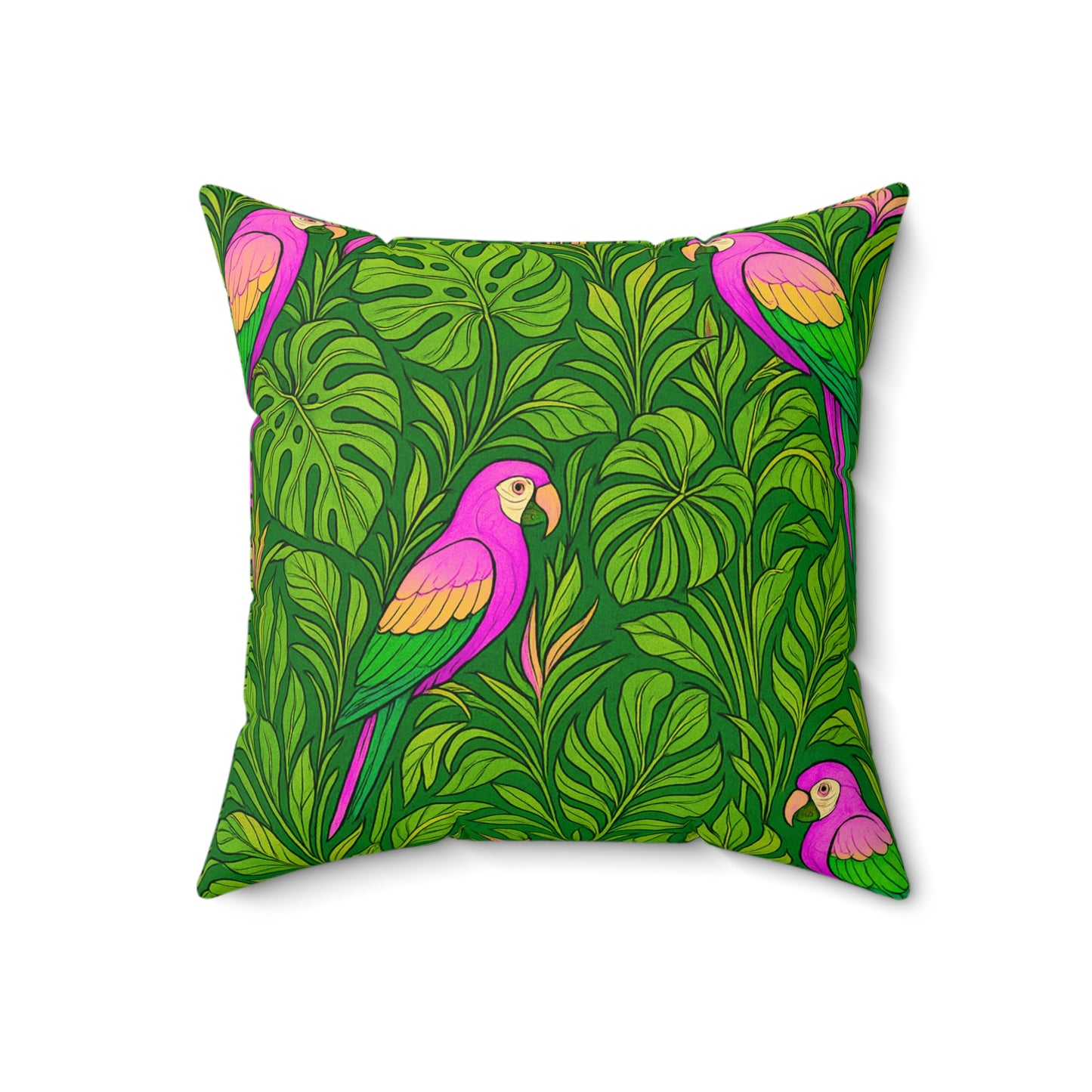 Tropical Pillow, 4 sizes - Colorful Spun Polyester Square Cushion / Parrot Family, Pink