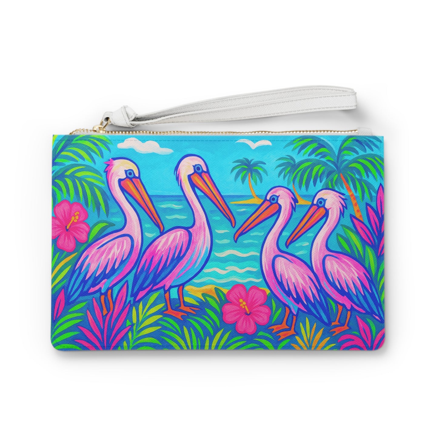 Tropical Faux Leather Clutch Bag - Perfect for Beach Adventures & Summer Vacations / Pelican Party