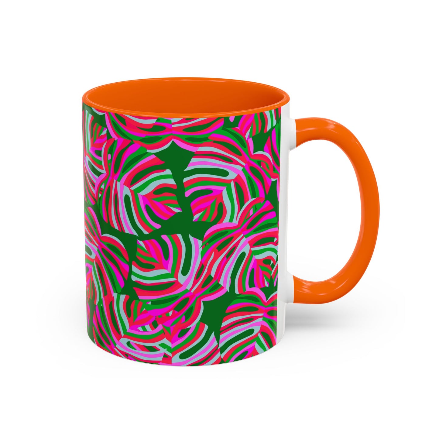 Accent Coffee Mug (11, 15oz), Monstera Pink Pop / Various Colors