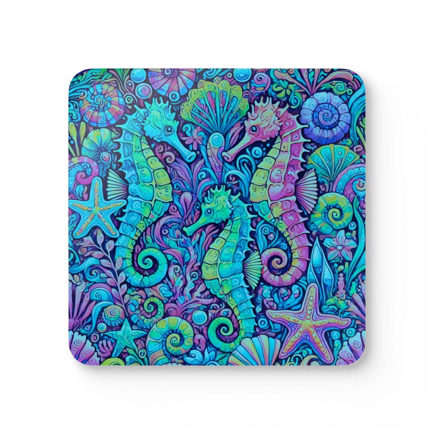 Coaster Set - Seahorses Turquoise Pop