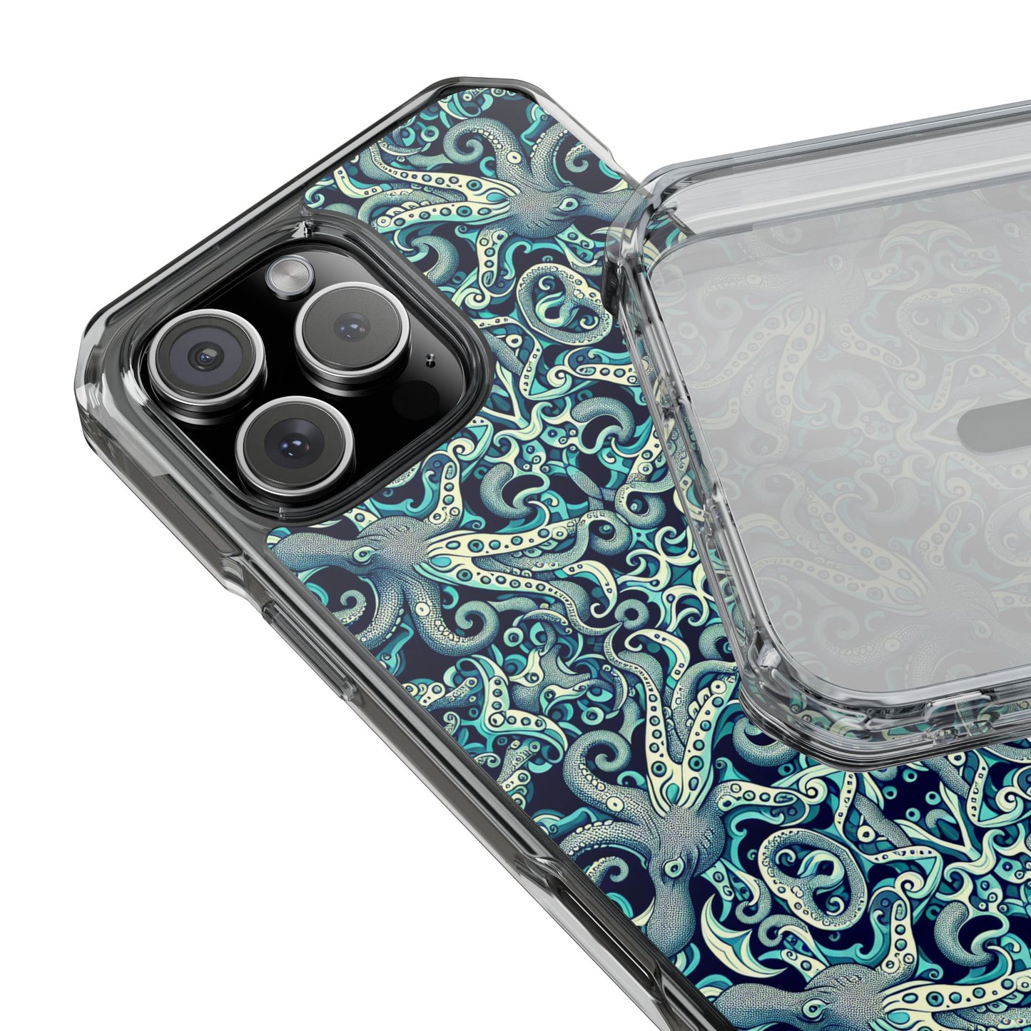 Twisted Aqua Octopus Magnetic Clear Phone Case, Many Models