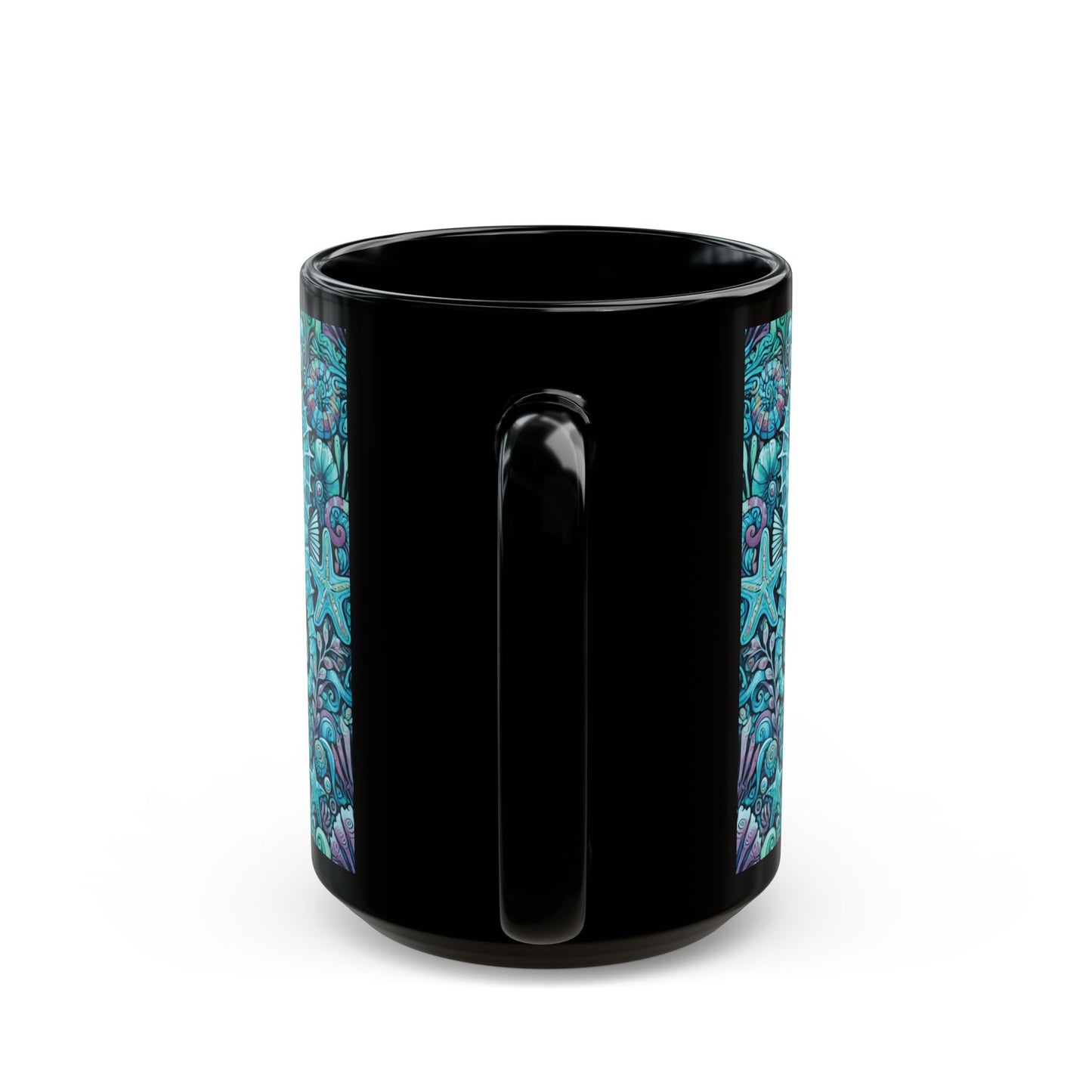Black Coffee Mug - Seahorse Party, Turquoise