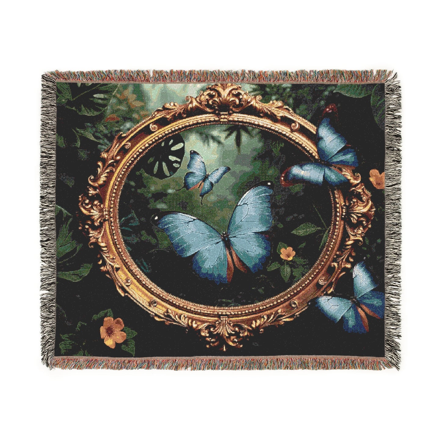 Woven Blanket, 3 Sizes - Tropical Home Decor / Framed Morpho Butterfly Dancers
