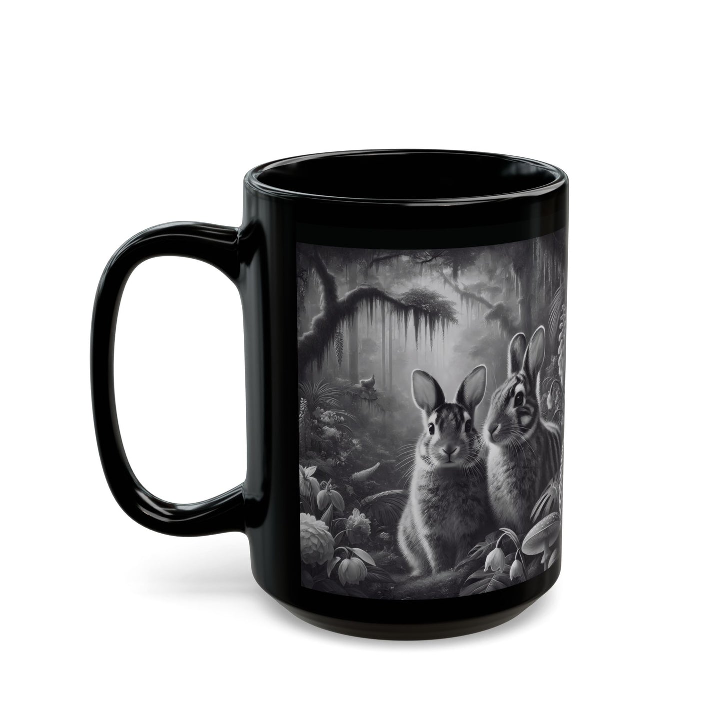 Black Coffee Mug - Tropical Sumatran Rabbits/Slate